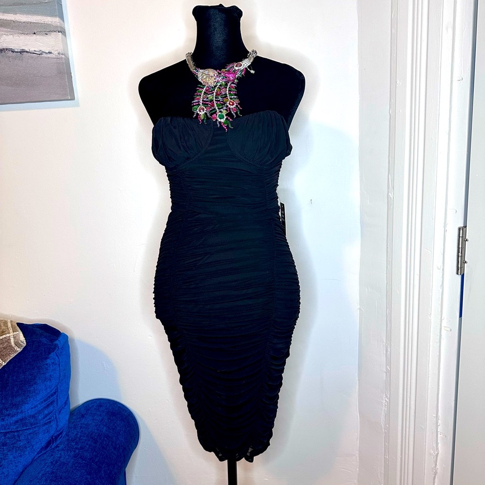Express brand strapless dress with ruching overlay black in size XS